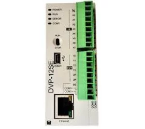 DVP12SE11T 12 Point, 8DI, 4DO (Transistor), 24V DC Power, 2 шины расширения, поддержка Modbus TCP и Ethernet/IP